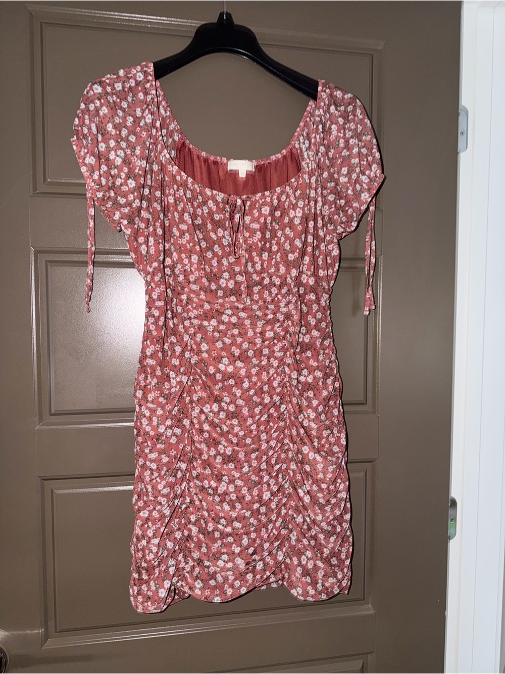 Rust Floral Ruched dress